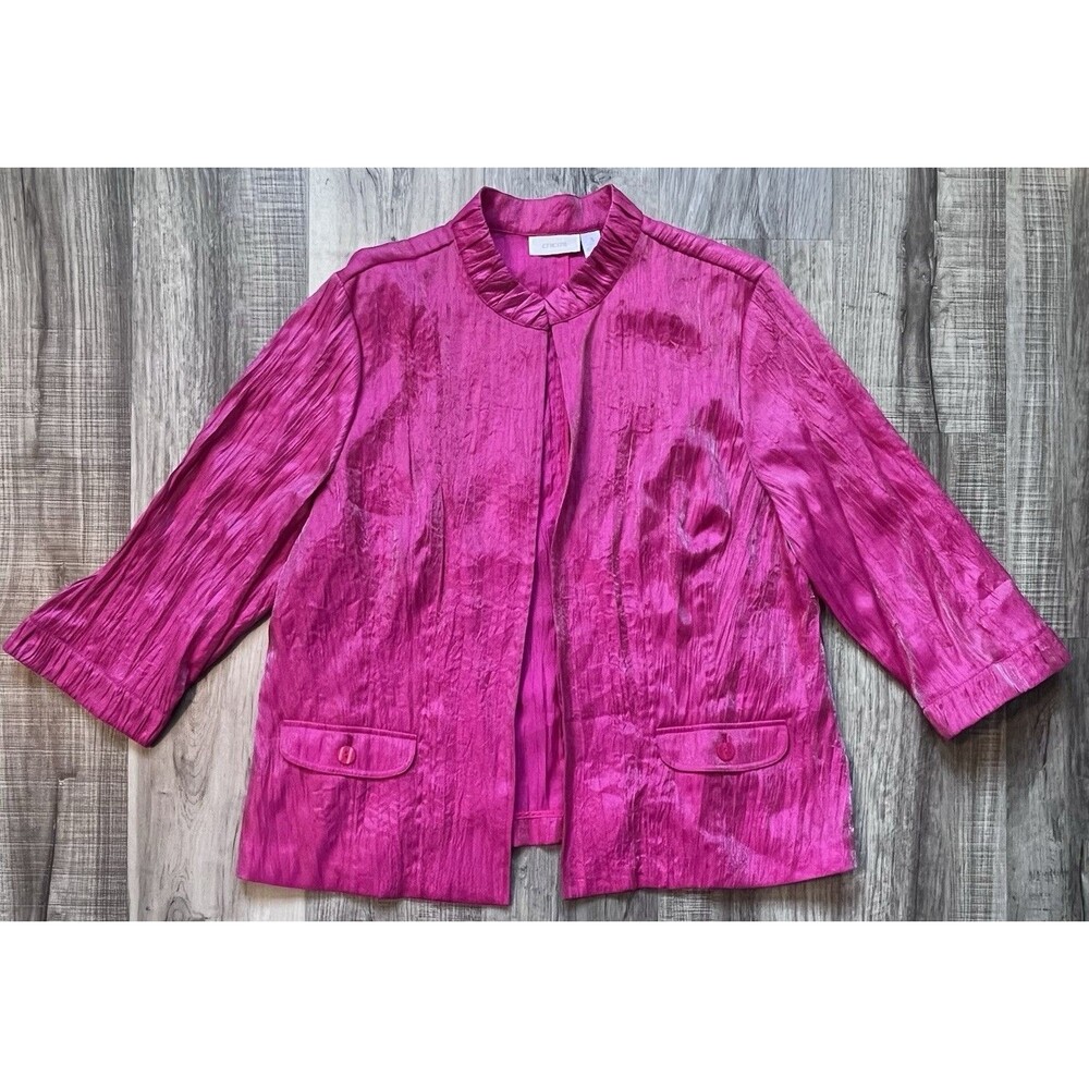 NWT Chicos Size 3 (20/22) Hot Pink Alegra Shine 3/4 Sleeve Open Front Jacket